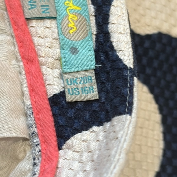 Boden Woven Textured Mini Skirt Women's US 16R Navy Creme Polka Dot EUC Length18 - Picture 9 of 12